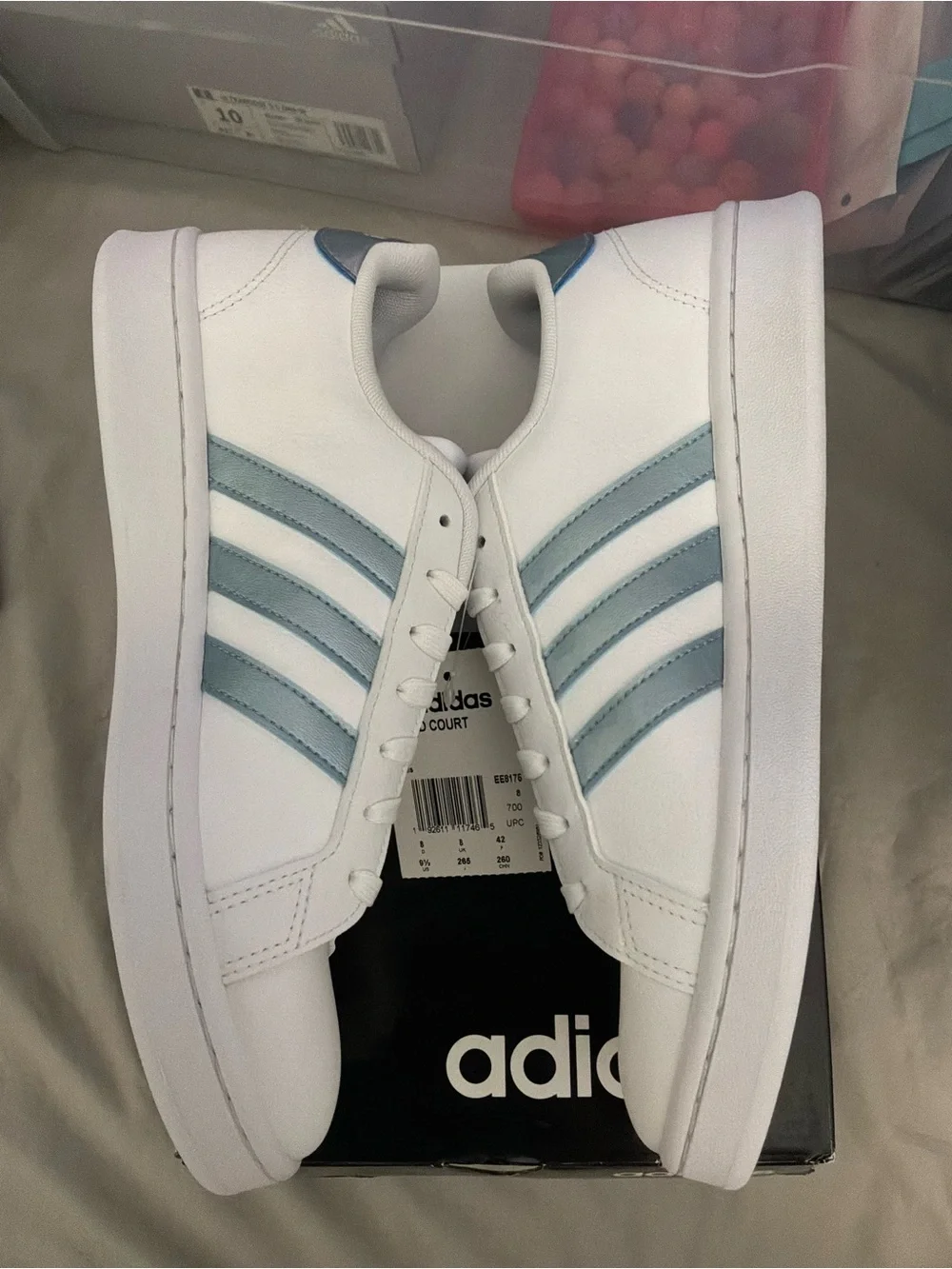 Adidas Grand Court Sneakers White/Iridescent Blue - Women’s Size 9.5 US (EU 42)